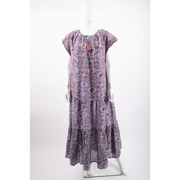 Chufy Womans Sai Tunic Midi Dress M Blue Kaftan Style Cotton Silk Blend NWT - Picture 1 of 6